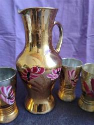 ANTİKA GELİN ŞERBET TAKIMI- SÜRAHİ 25 CM. -12 CM. BARDAK. CAM- EL BOYAMA