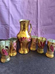 ANTİKA GELİN ŞERBET TAKIMI- SÜRAHİ 25 CM. -12 CM. BARDAK. CAM- EL BOYAMA