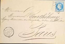 FRANSA BADADİ MEKTUP 3041 DAMGALI- GİYOTİN KESİM III. NAPOLYON PULLU ZARF.-1868 . VARIŞ DAMGALI.