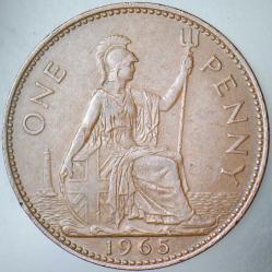 BİRLEŞİK KRALLIK 1 PENNY 1965 KRALİÇE II. ELİZABETH  31 mm İNGİLTERE.