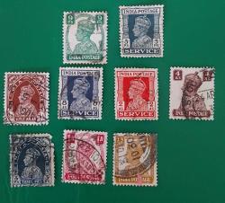 İngiliz sömürgesi Hindistan Kral VI.  George Dönemi  damgalı pullar lotu