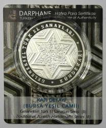 2013 Kündekari Geleneksel Türk El Sanatları Serisi No:8 Kapı Detayı (Bursa Yeşil Camii) 925 Ayar Gümüş Hatıra Parası Orijinal Darphane Poşetinde