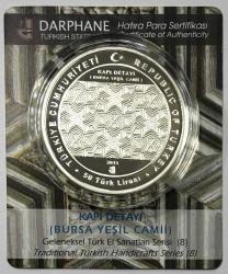 2013 Kündekari Geleneksel Türk El Sanatları Serisi No:8 Kapı Detayı (Bursa Yeşil Camii) 925 Ayar Gümüş Hatıra Parası Orijinal Darphane Poşetinde