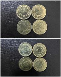 5 Kuruş 1950-1955-1956-1957 Pirinç  1957 NADİR YIL