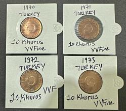 1970-71-72-73 TC 10 kuruş 4 adet sıralı madeni paralar  ÇÇT