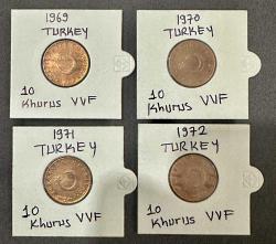 1969-70-71-72 TC 10 kuruş sıralı 4 adet madeni paralar ÇÇT