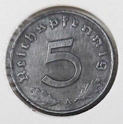 1941 ALMANYA 2.DÜNYA SAVAŞI REİCH NAZİ HİTLER DÖNEMİ 5 PFENNİG ORİJİNAL MADENİ PARASI (A SERİSİ ASKERİ BASKISI) CC2BB3R ÇOK NADİRDİR