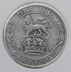 1914 İNGİLTERE(BİRLİŞİK KRALLIK) 6 PENCE ORİJİNAL GÜMÜŞ MADENİ PARASI EE1BB2 ÇOK NADİRDİR