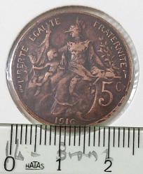 1916 FRANSA 5 FRANSIZ FRANGI (CENTİM) ORİJİNAL BRONZ MADENİ PARASI OOO2ÜÜ1 ÇOK NADİRDİR
