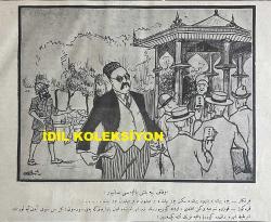 Osmanlıca Karagöz Mizah Dergisi-Gazetesi, Orijinal Dönem Basım, (Ottoman Magazine-Newspaper-Journal Illustré Cara-Gueuz) - 17 Kasım 1923 - Sayı: 1635 - Hicri: 7 Rebiülahir 1342 - Rumi: 17 Teşrin-i Sani 1339 - Karikatürist Ratip Tahir Burak'ın Çalışması: Ankara'nın Şakşatçıbaşısı: Hükümetin Gözlerinde Röntgen Işığı Vardır. Her Şeyi Görür! Karagöz: Görür Amma Şu Işığı Gazetelerden Çekip Biraz da Millete, Memlekete Çevirseniz Bakalım Neler Göreceksiniz?