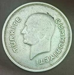 Türkiye 830 Ayar Gümüş, Ata 1 Lira 1937 Orjinal