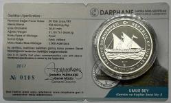 2017 Umur Bey Gemiler ve Kaşifler Serisi No:8 925 Ayar Gümüş Hatıra Parası Sertifikalı Orijinal Darphane Poşetinde