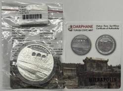 2014 Hierapolis Antik Kentler Serisi No:8 925 Ayar Gümüş Hatıra Parası Sertifikalı Orijinal Darphane Poşetinde