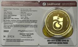 2022 Trabzonspor 2021–2022 Sezonu Süper Lig Şampiyonu 925 Ayar Gümüş Altın Kaplama Hatıra Parası Sertifikalı