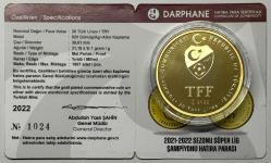 2022 Trabzonspor 2021–2022 Sezonu Süper Lig Şampiyonu 925 Ayar Gümüş Altın Kaplama Hatıra Parası Sertifikalı