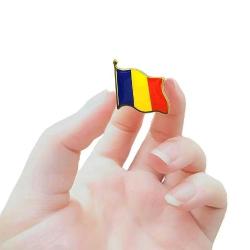 Romanya Romania İğneli Yaka Rozeti Altın Renk Metal Kadın Erkek Bayrak Rozet