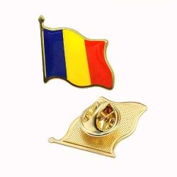 Romanya Romania İğneli Yaka Rozeti Altın Renk Metal Kadın Erkek Bayrak Rozet