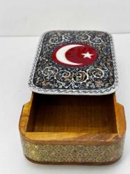 El Yapımı Hatem Sanatı Ay Yıldız desenli Mücevher Kutusu