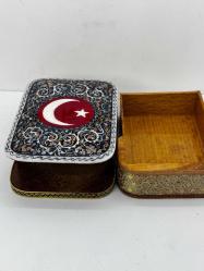 El Yapımı Hatem Sanatı Ay Yıldız desenli Mücevher Kutusu