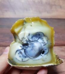 Merlinit / Dendritik Opal, Mavi Druzy Çekirdekli | Doğal Jeod Kesiti | Sezgi, İçgörü, Gölge Çalışması - Ağırlık: 155g - Benzersiz Koleksiyonluk Nadir