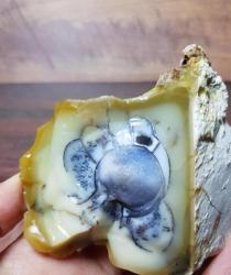 Merlinit / Dendritik Opal, Mavi Druzy Çekirdekli | Doğal Jeod Kesiti | Sezgi, İçgörü, Gölge Çalışması - Ağırlık: 155g - Benzersiz Koleksiyonluk Nadir