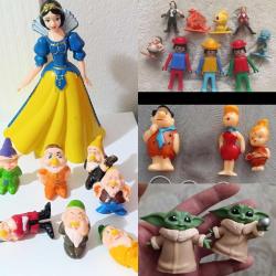 Pamuk prenses ve yedi cüceler Pilsan mekanik kovboy figür oyuncak taş devri çakmak taş ailesi Fred wilma çakıl Kinder boy mini Aslan Max ve arkadaşları Star wars baby Yoda figür biblo dekor nostalji tasarım vintage retro hobi reklam promosyon minyatür diorama koleksiyon set