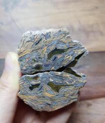 Opalize Taşlaşmış Ahşap Çifti: Mavi Bantlı Agatize Ahşap - Ağırlık: 169g - Benzersiz Koleksiyonluk Nadir Parça Kütle