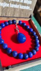 LAPİS  BİLEKLİK VE KOLYE  SET ( KUTULU ) Doğal Taş