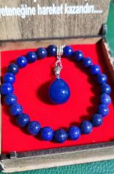 LAPİS  BİLEKLİK VE KOLYE  SET ( KUTULU ) Doğal Taş