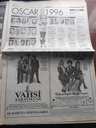 Gazete Pazar Kültür Gazetesi - Turkish Newspaper - 23 Mart 1997 - 36. yıldönümünde dünya tiyatrolar gününde insanlığın temel sorusu artık tiyatronun da temel sorusu olmak ya da olmamak - tiyatrocu Ali Sürmeli fotoğraf - Aslı Öngören  Fotoğraf - Tolga Çevik Hadi Çaman Yeditepe Oyuncularının sahnelediği küheylan'da oynuyor - 1996 Oscar adayları - portre Suna Pekuysal bir yaşam - Ali Poyrazoğlu - Cihan Ünal - Tilbe Saran - Talimhane sahnesinde çıplak ayak oyunu - Tiyatrotek Nazım Hikmet vatan haini - kaçırılmaması gereken 25 film - William Shakespeare'den Romeo Juliet - aşk meleği filmi Teşvikiye AFM'de - İstanbul yöneticisi Martin Fryer Nazi propagandasına karşı kurulan İngiliz kültürü anlattı - 11 yıldır onunlayız Coca Cola - İngiltere'nin yeni pop ihracatı Spice Girls milyonları peşine taktı fotoğraf - şarkısını bulan kadın Deniz Türkali fotoğraf - şarkıcı küçük Onur fotoğraf - kadın cinselliğine bakış - Müjde Ar ve Nur Sürer dul bir kadın filminde fotoğraf - Led Zeppelin