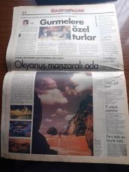 Gazete Pazar Kültür Gazetesi - Turkish Newspaper - 23 Mart 1997 - 36. yıldönümünde dünya tiyatrolar gününde insanlığın temel sorusu artık tiyatronun da temel sorusu olmak ya da olmamak - tiyatrocu Ali Sürmeli fotoğraf - Aslı Öngören  Fotoğraf - Tolga Çevik Hadi Çaman Yeditepe Oyuncularının sahnelediği küheylan'da oynuyor - 1996 Oscar adayları - portre Suna Pekuysal bir yaşam - Ali Poyrazoğlu - Cihan Ünal - Tilbe Saran - Talimhane sahnesinde çıplak ayak oyunu - Tiyatrotek Nazım Hikmet vatan haini - kaçırılmaması gereken 25 film - William Shakespeare'den Romeo Juliet - aşk meleği filmi Teşvikiye AFM'de - İstanbul yöneticisi Martin Fryer Nazi propagandasına karşı kurulan İngiliz kültürü anlattı - 11 yıldır onunlayız Coca Cola - İngiltere'nin yeni pop ihracatı Spice Girls milyonları peşine taktı fotoğraf - şarkısını bulan kadın Deniz Türkali fotoğraf - şarkıcı küçük Onur fotoğraf - kadın cinselliğine bakış - Müjde Ar ve Nur Sürer dul bir kadın filminde fotoğraf - Led Zeppelin