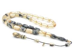 Hakan Turan İmzalı Kapsül Kesim Gri Renk Süzmesi Sıkma Kehribar Tesbih