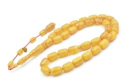 Hakan Turan İmzalı Kapsül Kesim Hareli Sarı Sıkma Kehribar Tesbih