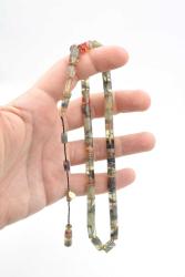 Hakan Turan İmzalı Kesme Model Kırmızı Gri Sıkma Kehribar Tesbih