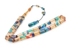 Hakan Turan İmzalı Kesme Model Kırmızı Mavi Sıkma Kehribar Tesbih