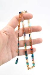 Hakan Turan İmzalı Kesme Model Kırmızı Mavi Sıkma Kehribar Tesbih