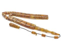 Hakan Turan İmzalı Kesme Model Hareli Kahverengi Sıkma Kehribar Tesbih