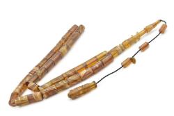 Hakan Turan İmzalı Kesme Model Hareli Kahverengi Sıkma Kehribar Tesbih