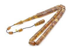 Hakan Turan İmzalı Kesme Model Hareli Kahverengi Sıkma Kehribar Tesbih