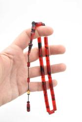 Hakan Turan İmzalı Kesme Model Siyah Kırmızı Sıkma Kehribar Tesbih