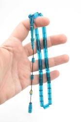 Hakan Turan İmzalı Kesme Model Mavi Sıkma Kehribar Tesbih