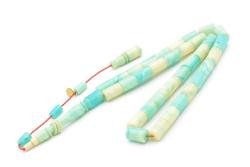 Hakan Turan İmzalı Kesme Model Mavi Beyaz Sıkma Kehribar Tesbih