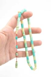 Hakan Turan İmzalı Kesme Model Mavi Beyaz Sıkma Kehribar Tesbih