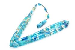 Hakan Turan İmzalı Kesme Model Hareli Mavi Sıkma Kehribar Tesbih