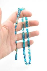 Hakan Turan İmzalı Kesme Model Hareli Mavi Sıkma Kehribar Tesbih