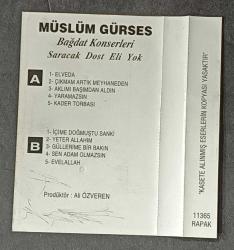 SADECE KARTONETTİR * KASET YOKTUR * MÜSLÜM GÜRSES * BAĞDAT KONSERİ / SARACAK DOST ELİ YOK
