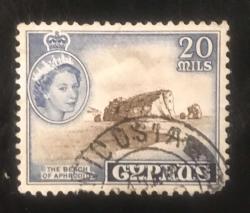 LOT.7 » İNGİLTERE KIBRIS PULU- KRALİÇE, DAMGALI M6A