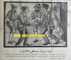 Osmanlıca Karagöz Mizah Dergisi-Gazetesi, Orijinal Dönem Basım, (Ottoman Magazine-Newspaper-Journal Illustré Cara-Gueuz) - 27 Haziran 1925 - Sayı: 1803 - Hicri: 6 Zilhicce 1343 - Rumi: 27 Haziran 1341 - Karikatür: Türk-Yunan Dostluğu Başlamış! 