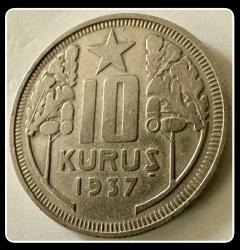 1937 - 10 KURUŞ (TCM-37) “S / AB” Az Bulunur.