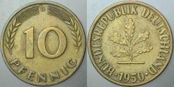 ALMANYA 10 PFENNİG 1950 D= MÜNİH DARBI.
